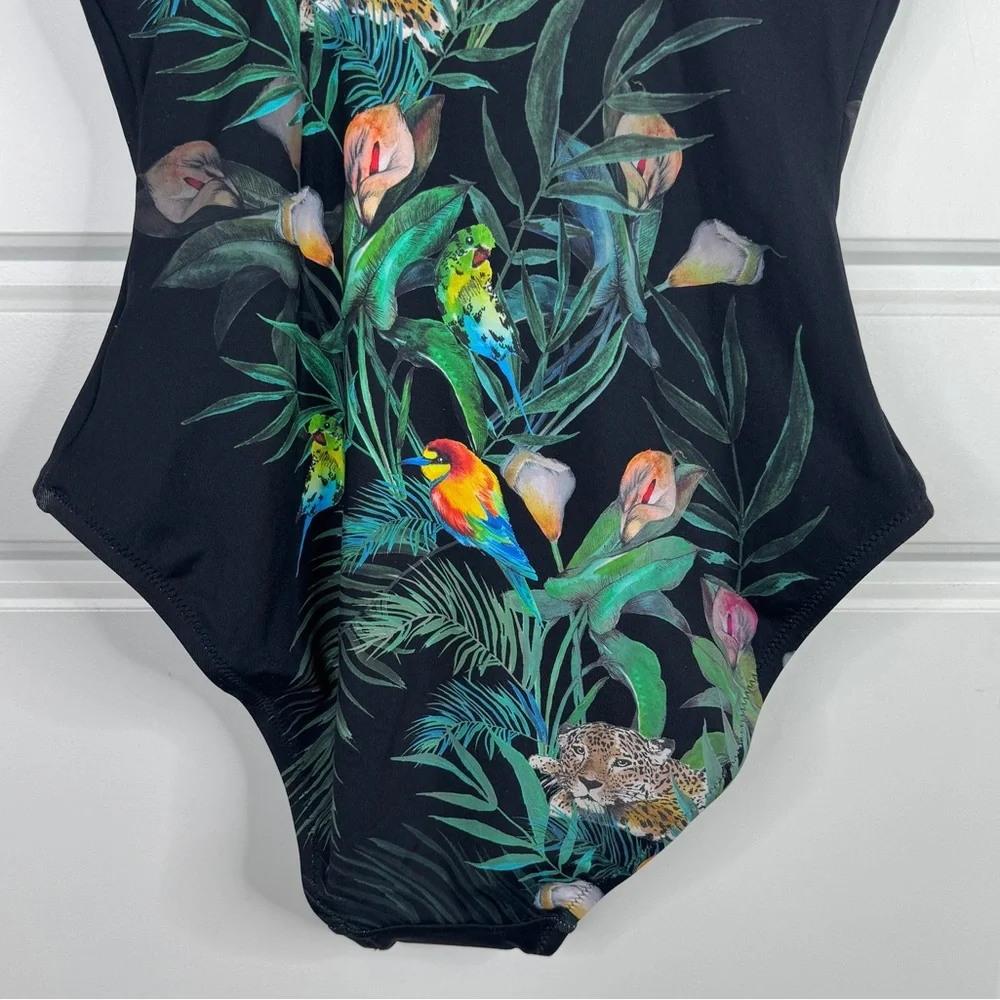 JOHNNY WAS Calla Lily Printed One Piece Swimsuit NEW Size S Black Green
